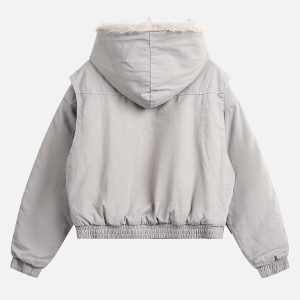 Concert Outfit Spliced Fur Hooded Quilted Jacket