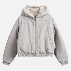 Concert Outfit Spliced Fur Hooded Quilted Jacket