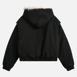 Concert Outfit Spliced Fur Hooded Quilted Jacket