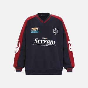 Concert Outfit Spliced Letter Print V-Neck Sweatshirt