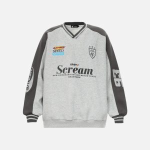 Concert Outfit Spliced Letter Print V-Neck Sweatshirt