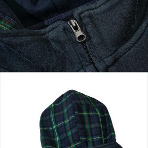 Concert Outfit Spliced Plaid Fake Two-Piece Hoodie