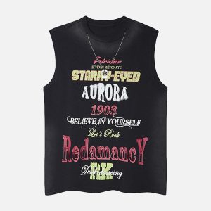Concert Outfit Spray- Painted Letter Print Necklace Vest
