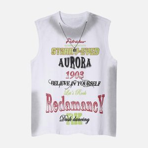 Concert Outfit Spray- Painted Letter Print Necklace Vest