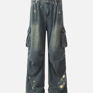 Concert Outfit Spray-Painted Reverse Pleated Cargo Jeans