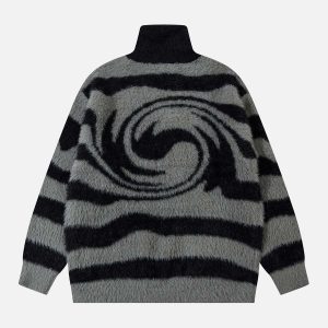 Concert Outfit Stand Collar Striped Zip Up Fleece Sweater