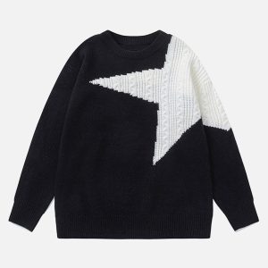 Concert Outfit Star Contrast Knit Sweater