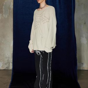 Concert Outfit Star Cutout Boatneck Sweater