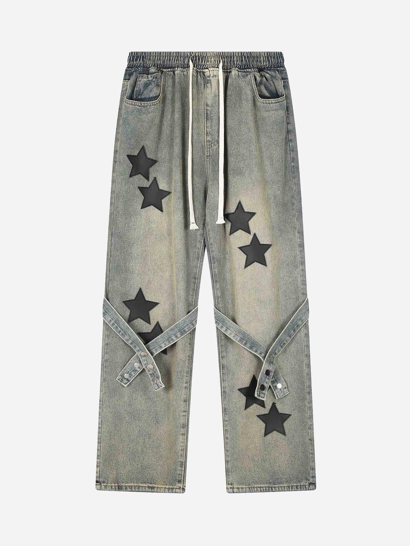 Concert Outfit Star Embroidered Elastic Waist Jeans Concert Outfit Star Embroidered Elastic Waist Jeans
