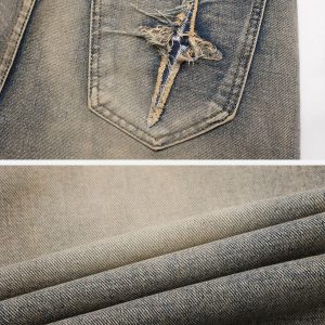 Concert Outfit Star Embroidered Washed Jeans