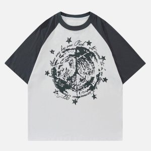Concert Outfit Star Gothic Leeter Print Tee