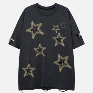 Concert Outfit Star Graffiti Distressed Tee