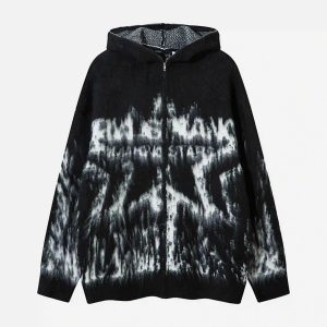 Concert Outfit Star Graffiti Knitted Zip-Up Hoodie