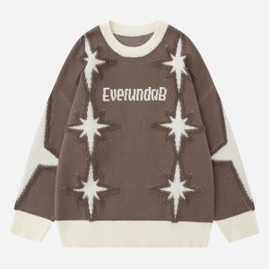 Concert Outfit Star Jacquard Crew Neck Sweater