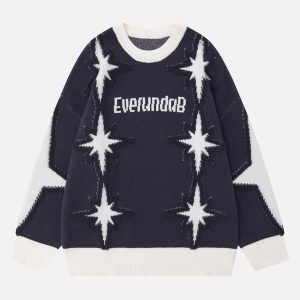 Concert Outfit Star Jacquard Crew Neck Sweater