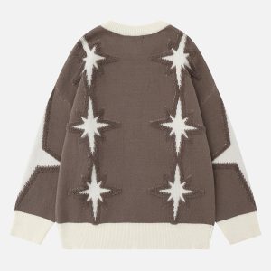 Concert Outfit Star Jacquard Crew Neck Sweater