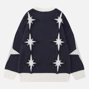 Concert Outfit Star Jacquard Crew Neck Sweater