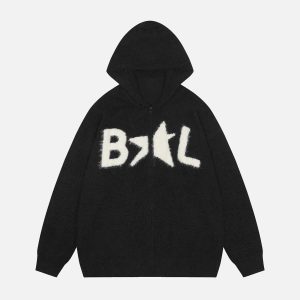 Concert Outfit Star Knit Hooded Zip Up Cardigan Sweater