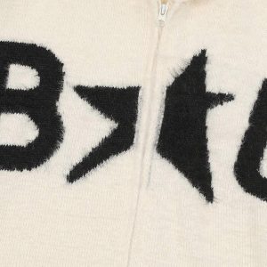 Concert Outfit Star Knit Hooded Zip Up Cardigan Sweater