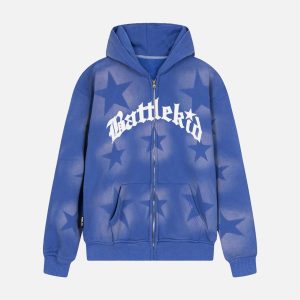 Concert Outfit Star Letter Print Zipper Hoodie Jacket