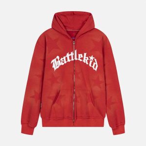 Concert Outfit Star Letter Print Zipper Hoodie
