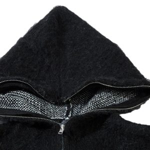 Concert Outfit Star Mohair Fuzzy Hooded Zip Up Sweater