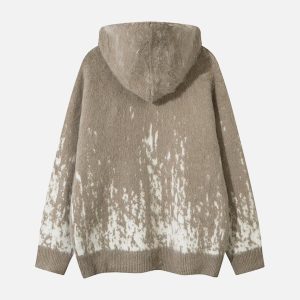 Concert Outfit Star Mohair Fuzzy Hooded Zip Up Sweater