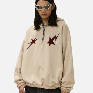 Concert Outfit Star Patchwork Half-Zip Hoodie