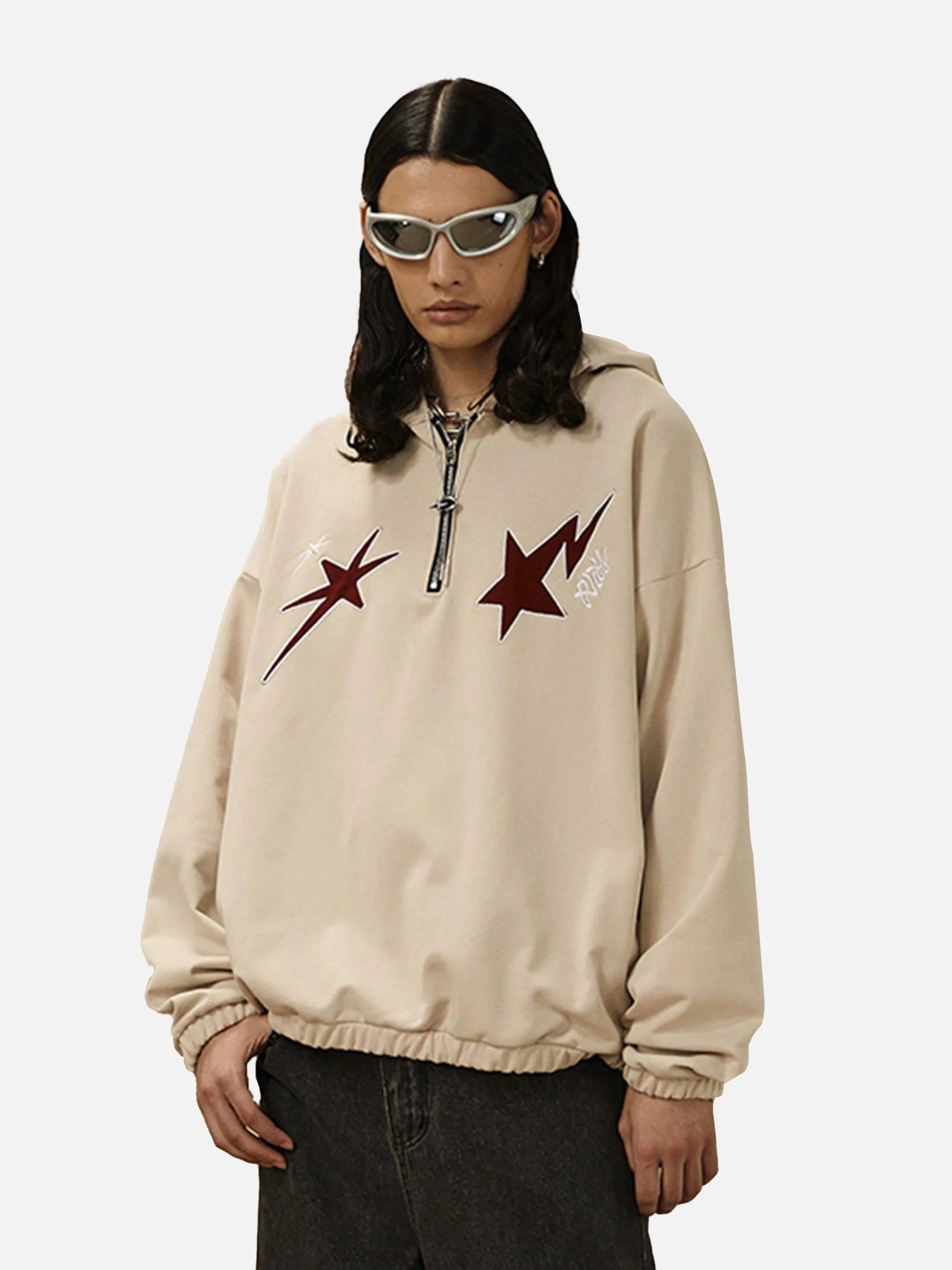 Concert Outfit Star Patchwork Half-Zip Hoodie Concert Outfit Star Patchwork Half-Zip Hoodie