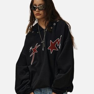 Concert Outfit Star Patchwork Half-Zip Hoodie