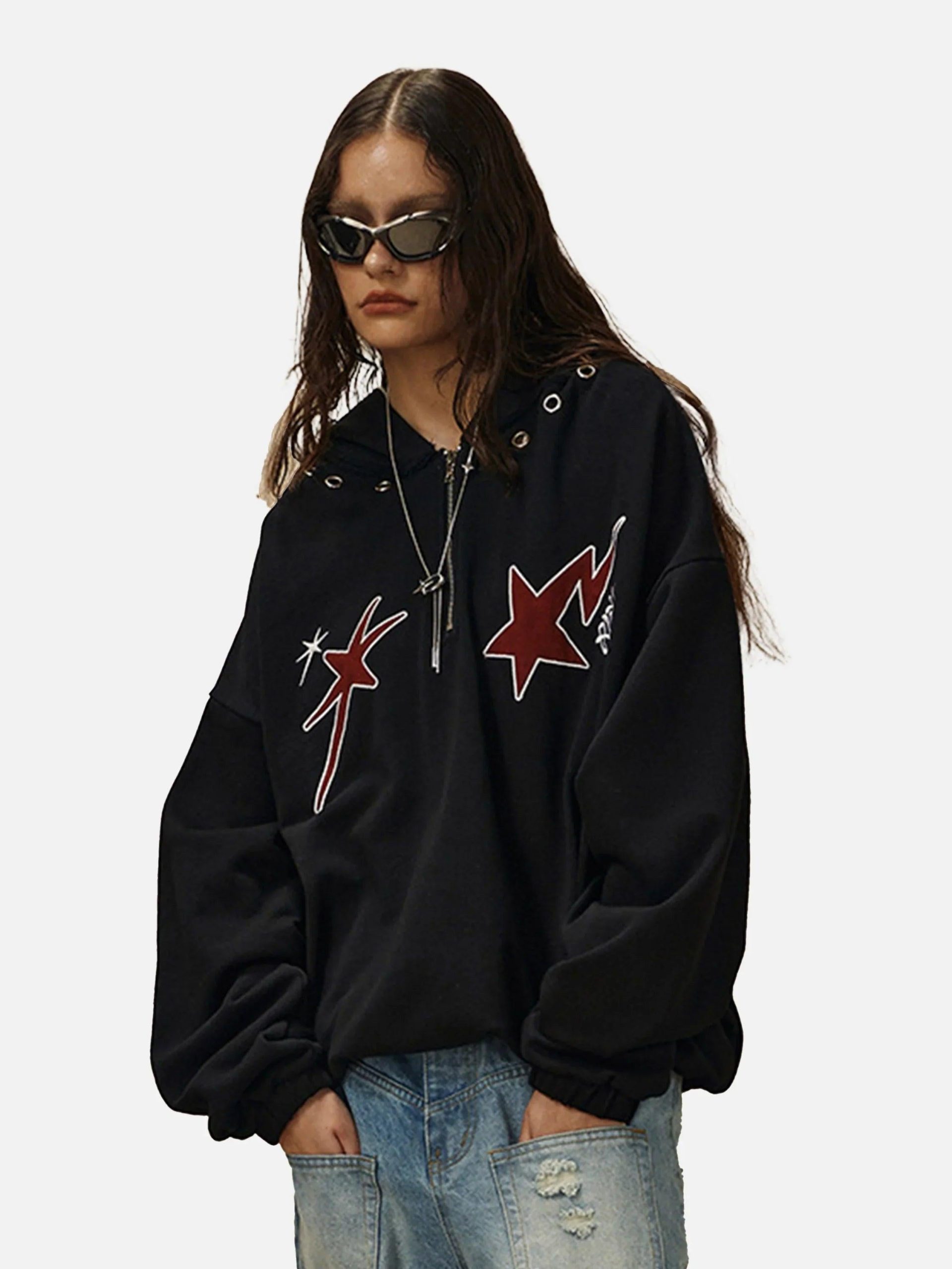 Concert Outfit Star Patchwork Half-Zip Hoodie Concert Outfit Star Patchwork Half-Zip Hoodie