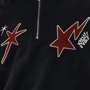 Concert Outfit Star Patchwork Half-Zip Hoodie
