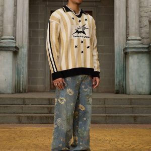 Concert Outfit Star Rugby Striped Sweater