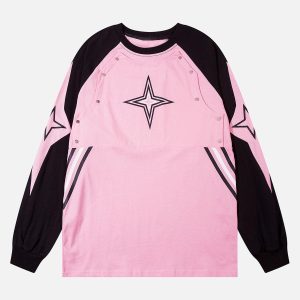 Concert Outfit Star Stitched Studded Long Sleeve T-Shirt