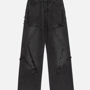Concert Outfit Star Symmetrical Raw Edge Splicing Jeans
