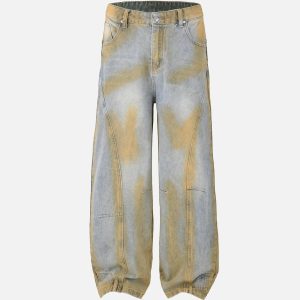 Concert Outfit Straight-Leg Patchwork Mud-Dyed Jeans