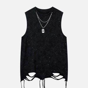 Concert Outfit Street Chain Waistcoat Ripped Vest