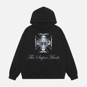 Concert Outfit Street Cross Letters Print Hoodie