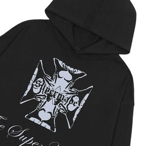 Concert Outfit Street Cross Letters Print Hoodie