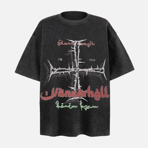 Concert Outfit Street Cross Print T-Shirt