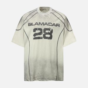 Concert Outfit Street Dirty Dyed Gradient Motorcycle T-Shirt