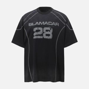 Concert Outfit Street Dirty Dyed Gradient Motorcycle T-Shirt