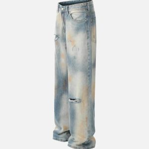 Concert Outfit Street Distressed Industrial Style Straight Jeans