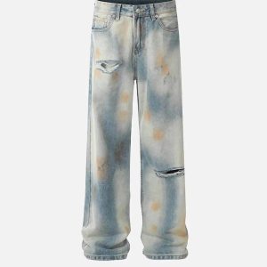 Concert Outfit Street Distressed Industrial Style Straight Jeans