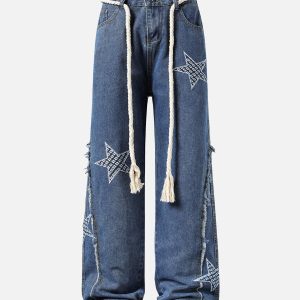 Concert Outfit Street Drawstring Star Applique Jeans