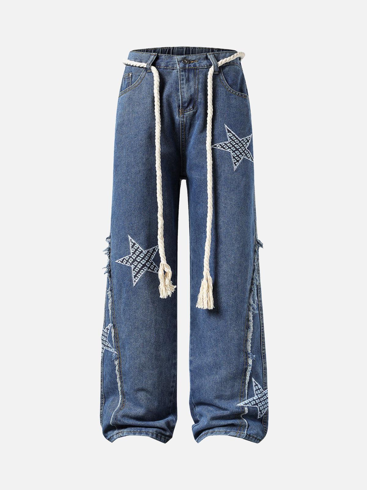 Concert Outfit Street Drawstring Star Applique Jeans Concert Outfit Street Drawstring Star Applique Jeans