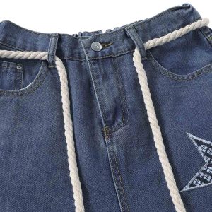 Concert Outfit Street Drawstring Star Applique Jeans