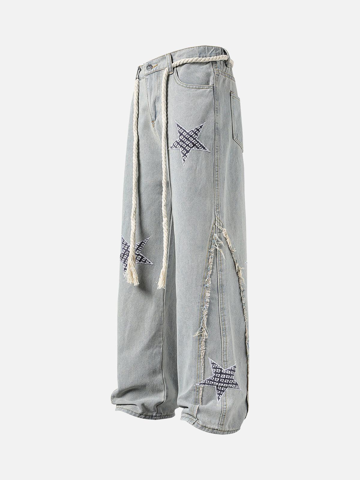 Concert Outfit Street Drawstring Star Applique Jeans Concert Outfit Street Drawstring Star Applique Jeans