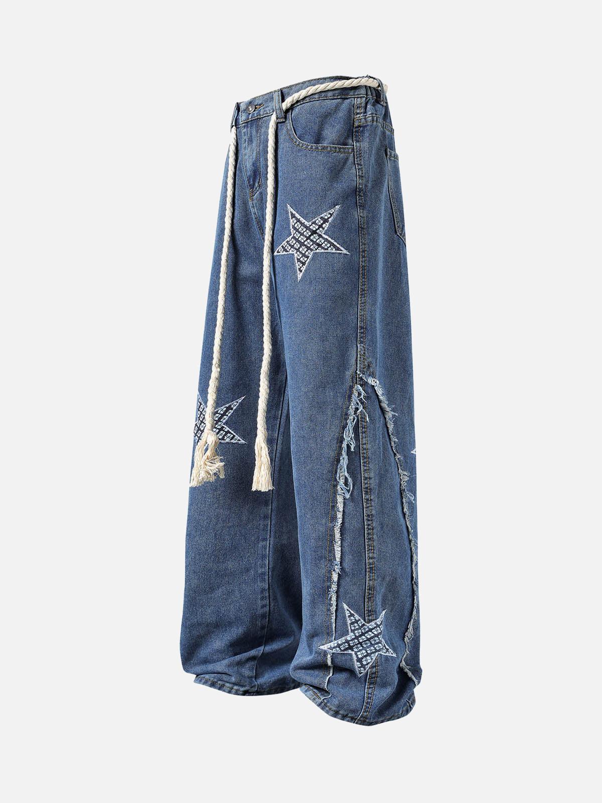 Concert Outfit Street Drawstring Star Applique Jeans Concert Outfit Street Drawstring Star Applique Jeans
