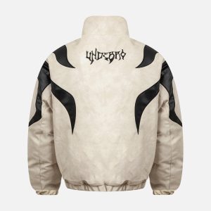 Concert Outfit Street Flame Embroidered Suede Padded Puffer Jacket